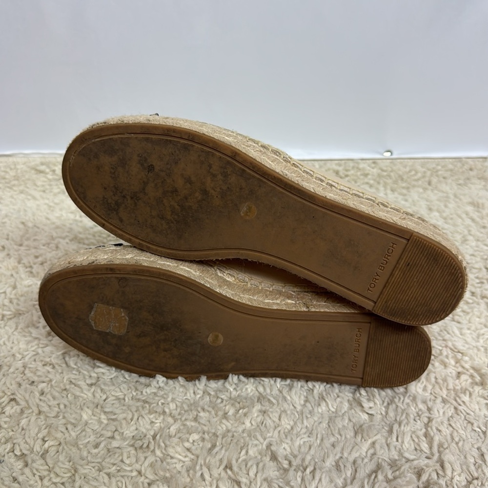 Tory Burch Benton Color Block Espadrille-Nappa Leather Size 7.5 Ivory Black‎ - Picture 10 of 11